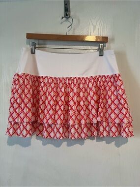 Lucky In Love White Pink Orange Tiered Tennis Golf Pickleball skirt women Sz L